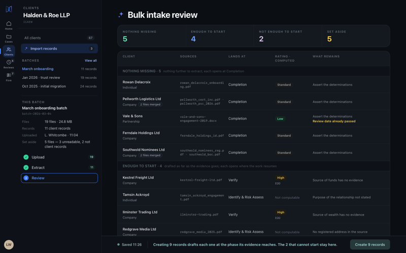 Bulk intake review sorting imported records by what is missing